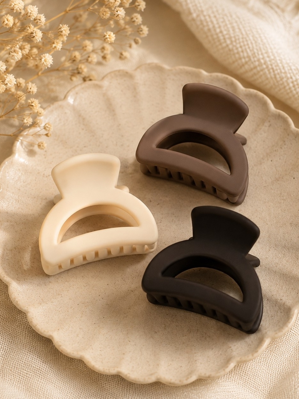 Neutral Matte Claw Clip Trio  Cream, Brown, Black New Minimalist Clean Girl Vibe